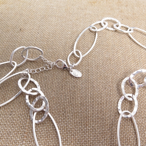 Signed C 40" Long Silver plated Oval Ring Necklace Charming Charlie - Picture 3 of 4